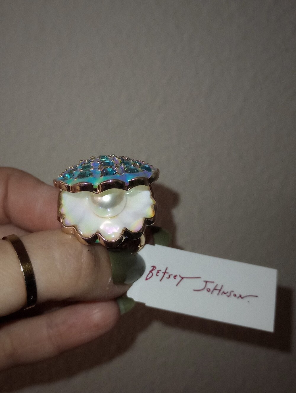 Betsey Johnson Iridescent Pearl Shell Statement  Ring